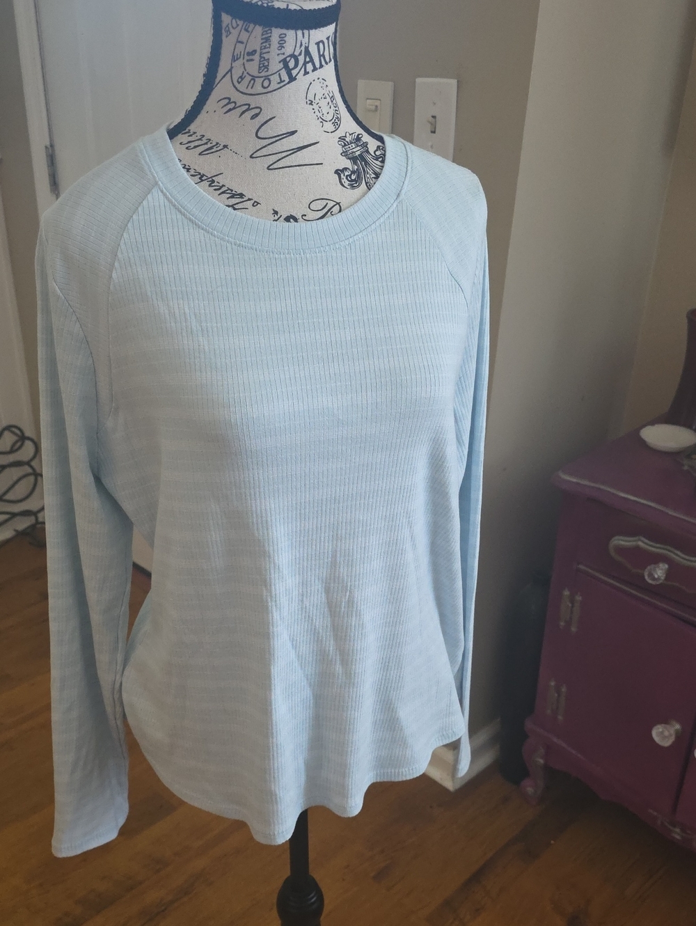 Wonderly Light Blue Long Sleeve Ribbed Top